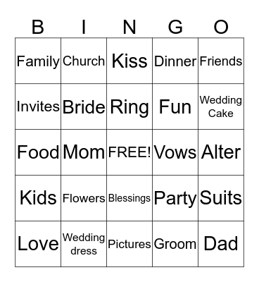 Kelli's Wedding Shower Bingo Card