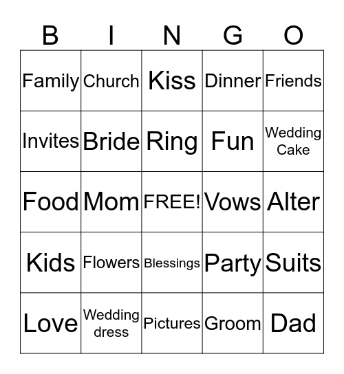 Kelli's Wedding Shower Bingo Card