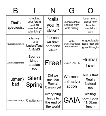 Ecocrit Bingo! Bingo Card