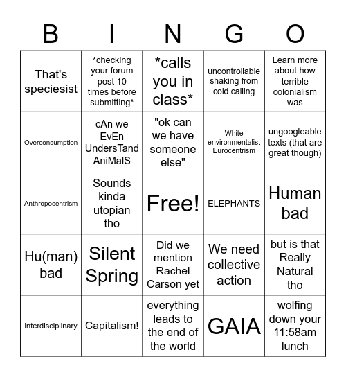 Ecocrit Bingo! Bingo Card