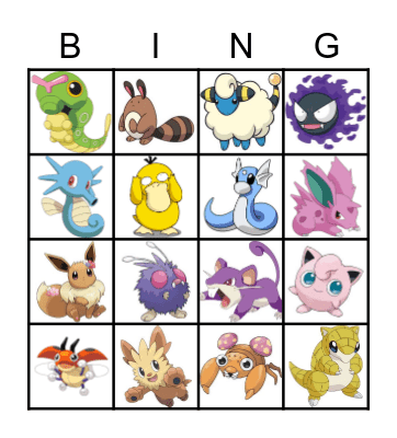 Pokemon Bingo Card