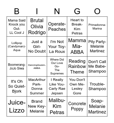Lip Synch Bingo Bango Bingo Card