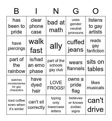 gay stereotype bingo Card