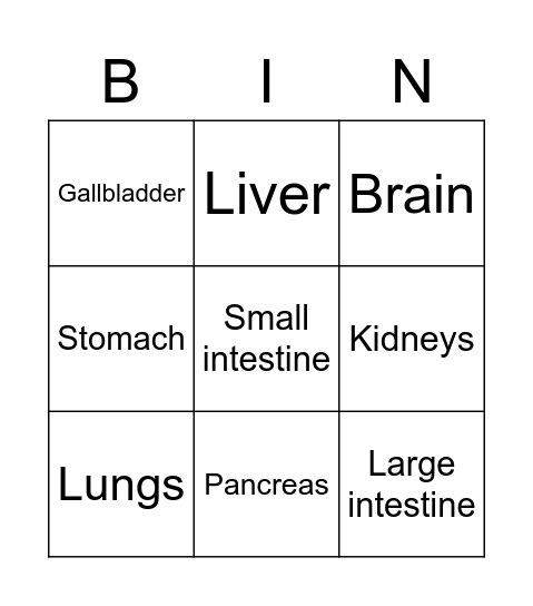 Organ bingo Card