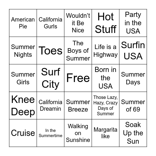 Summer’s End… Bingo Card