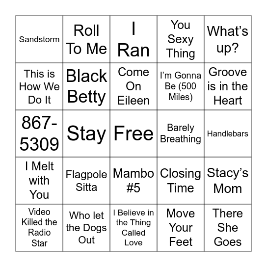 One Hit Wonders Bingo Card