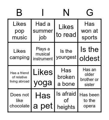 Nice to Meet You Bingo Card