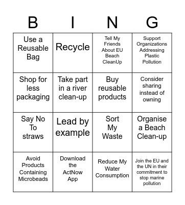 #EUBeachCleanUp Bingo Card