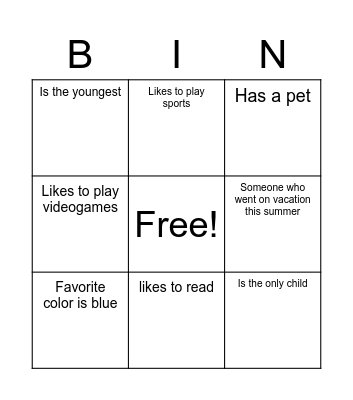 Classroom Bingo Card