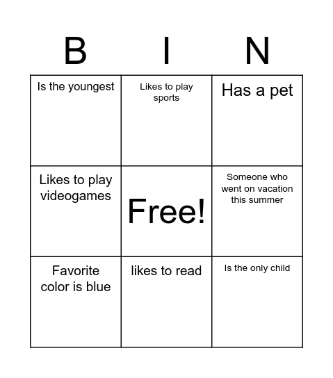 Classroom Bingo Card