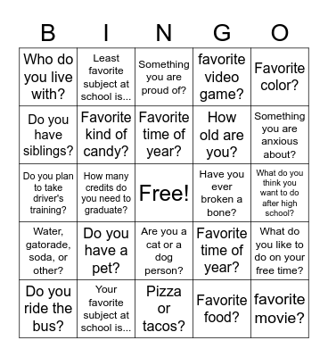 Get to Know You Bingo Card