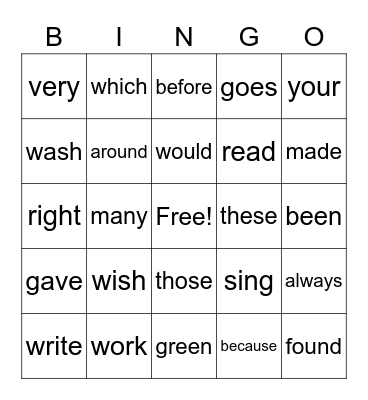 Sight Word Bingo 2 Bingo Card
