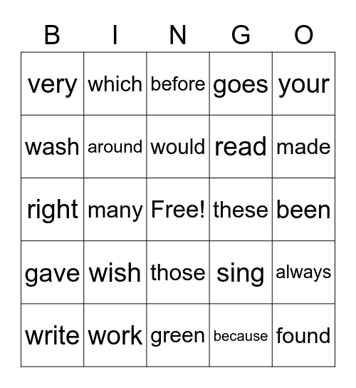 Sight Word Bingo 2 Bingo Card