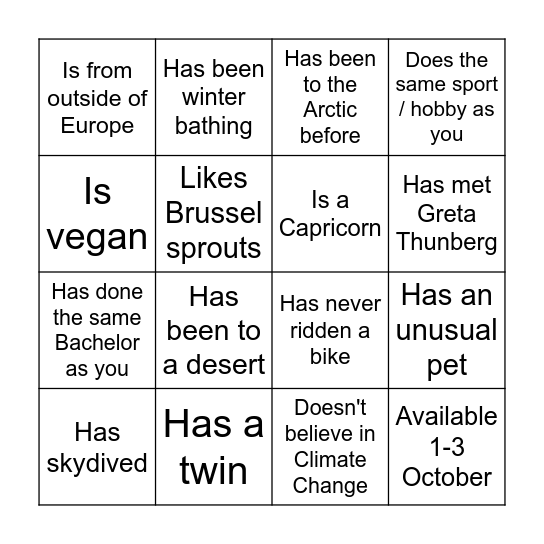 Human Bingo! Find someone who... Bingo Card