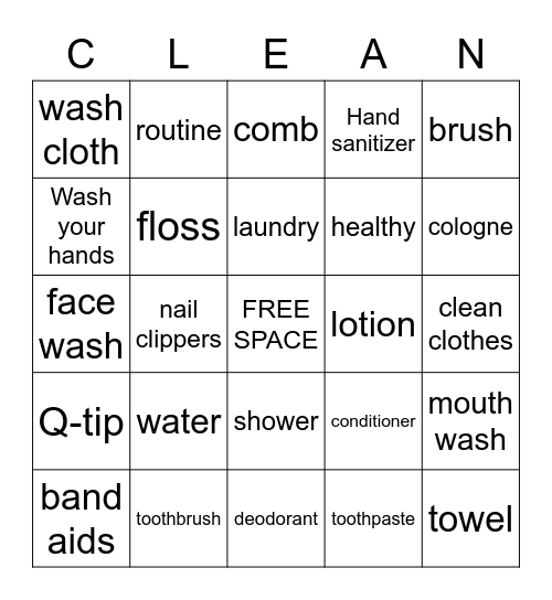 Hygeine Bingo Card
