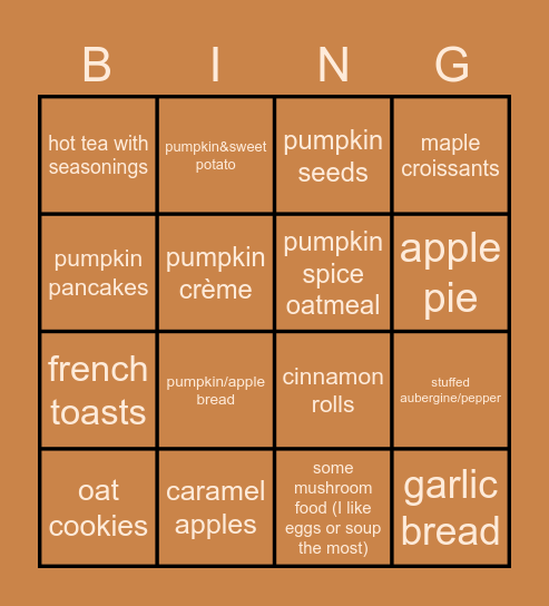 Autumn foods 🍁 Bingo Card