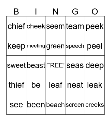 Long E Bingo Card