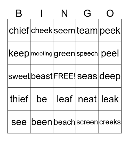Long E Bingo Card