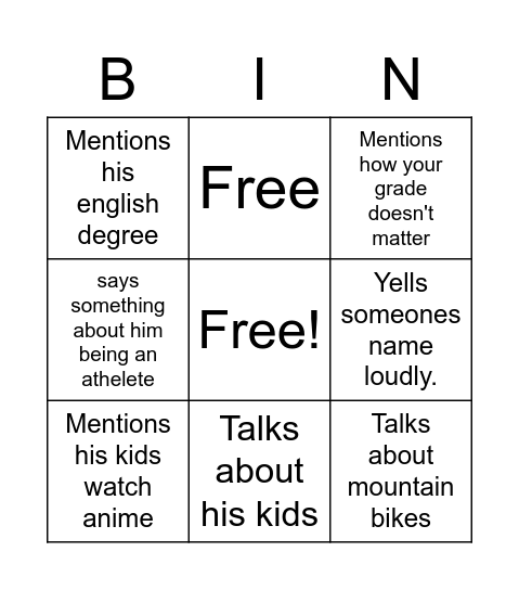 Untitled Bingo Card