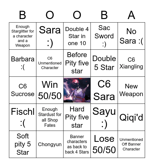 Raiden Shogun Bingo Card