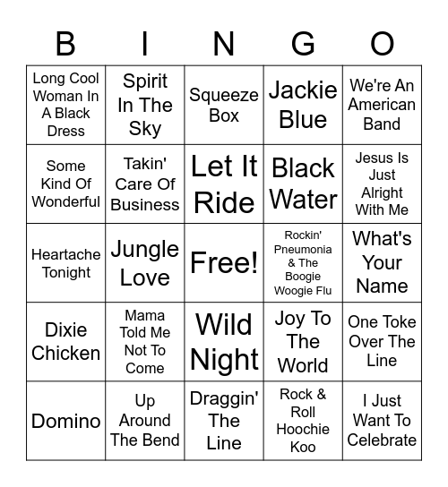 70s Rock Bingo Card