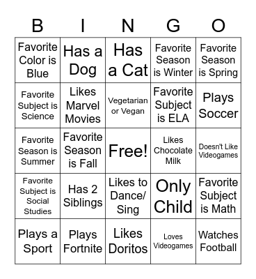 Get to Know Me Bingo Card