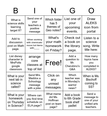 603 Resource Bingo Card
