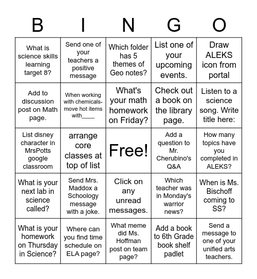 603 Resource Bingo Card