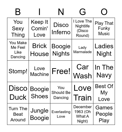 70s Dance Bingo Card
