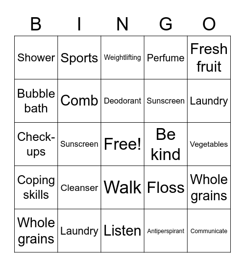 Healthy Habits Bingo Card