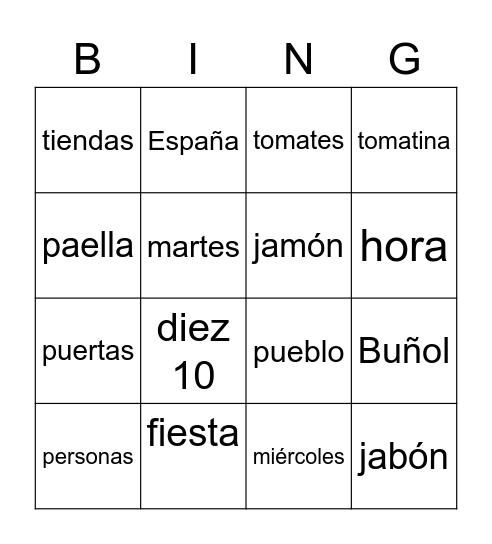 La tomatina Bingo Card