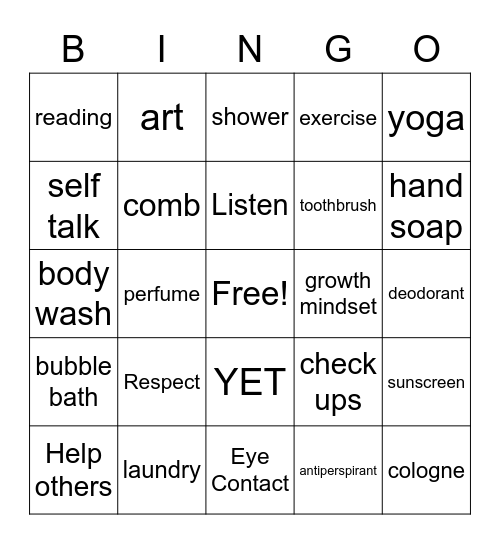Healthy Habits Bingo Card