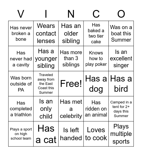 Find Someone Who... Bingo Card