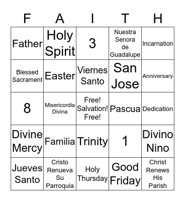 Saint Joseph Anniversary / Anniversario de San Jose Bingo Card