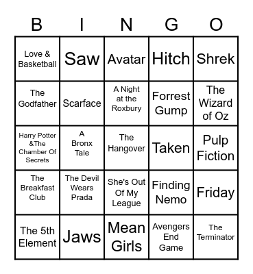 Movie Buff Bingo Card