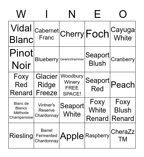 Woodbury Handcrafted Wines Bingo Card