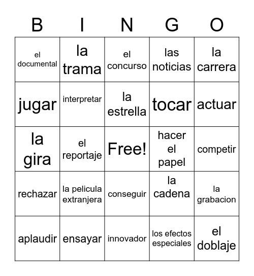 Los espectaculos Bingo Card