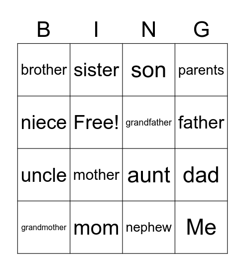 Family Bingo Card