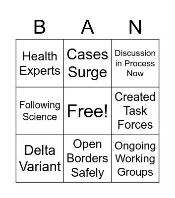 US Travel Ban Bingo Card
