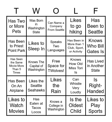 Getting to Know You Bingo Card