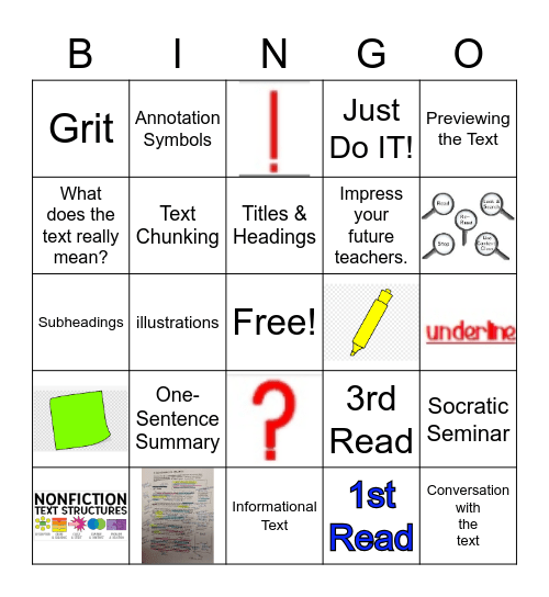 Close Reading Analysis Bingo Card