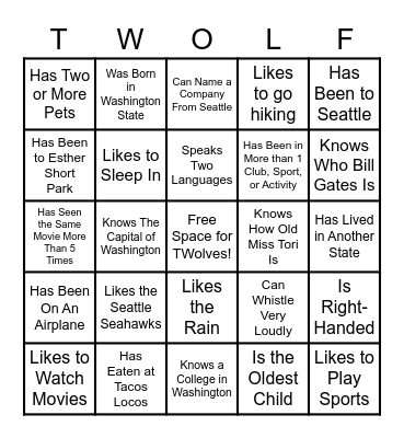 Getting to Know You Bingo Card