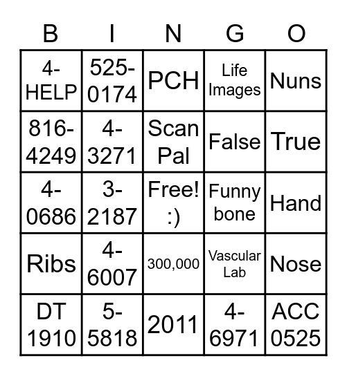 Legal Library Radiology Bingo Card