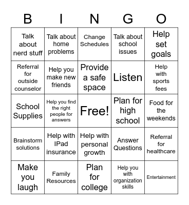 Falcon Counselor Bingo Card
