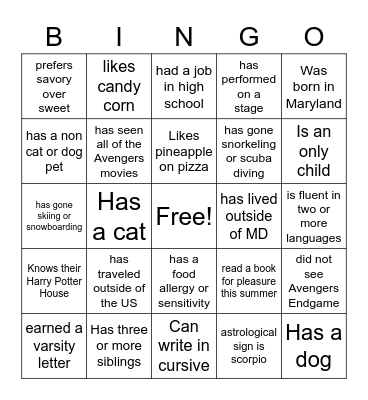 Untitled Bingo Card