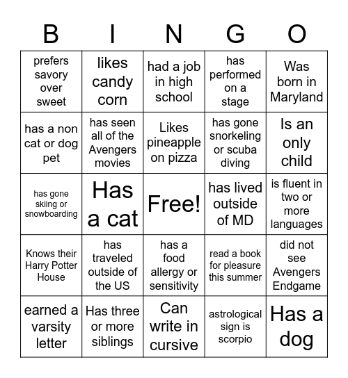 Untitled Bingo Card