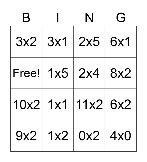 Multiplication Bingo Card