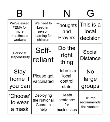 Brad's Personal Responsibility Bingo Card