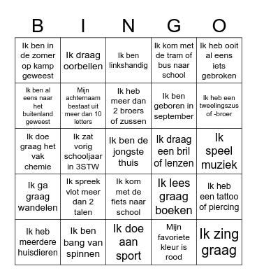 Welkom in 4ST! Bingo Card