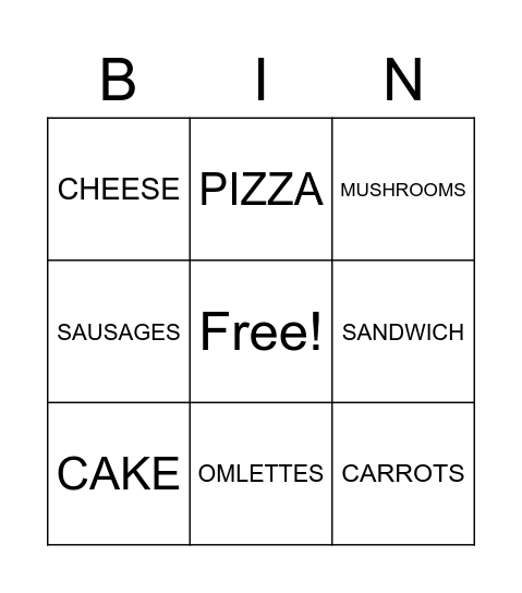 FOOD BINGO Card